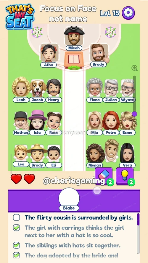 That‘s My Seat  Level 15 final answer and solution