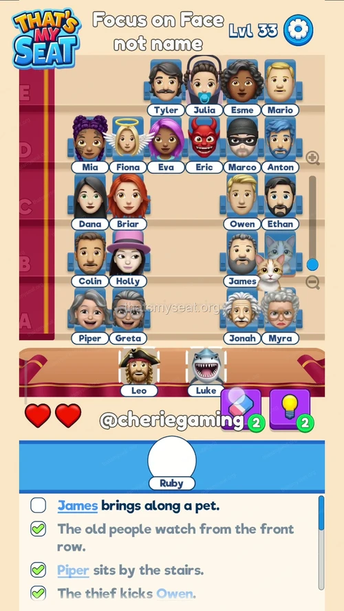 That‘s My Seat  Level 33 final answer and solution